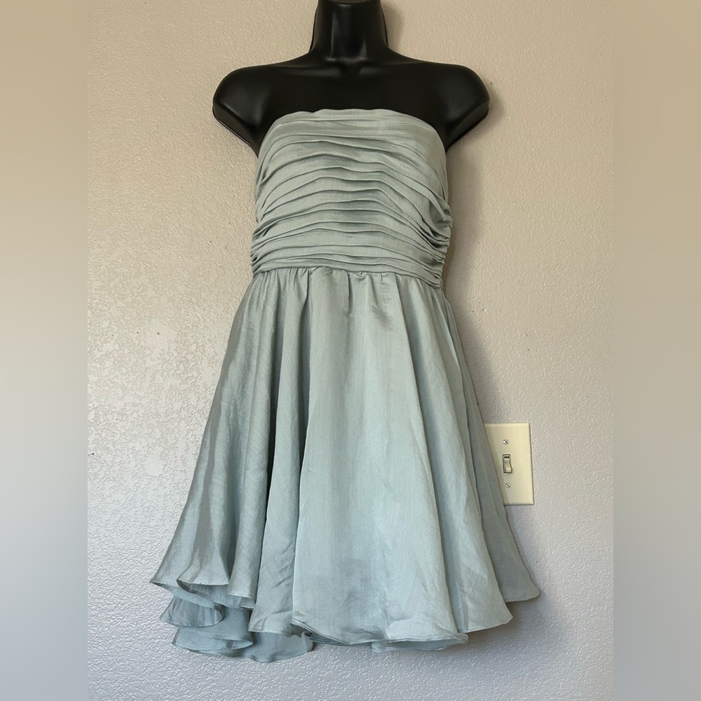 MABLE Strapless Smocked Bust A-Line Dress in Seafoam Green Prom Bridesmaid Sz S